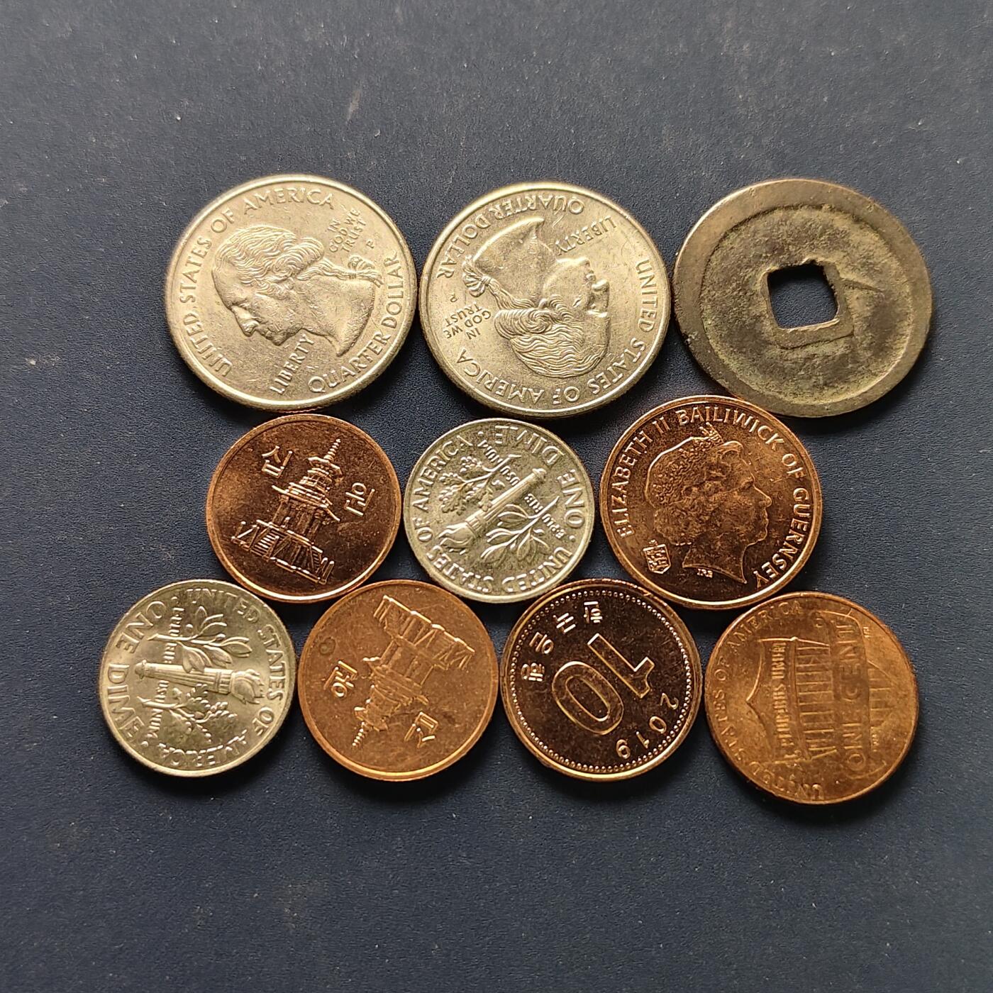 【全场包邮】纯粹捡漏拍496场-持续更新中 世界各国各年份散币10枚一组-美国+韩国+古钱+根西