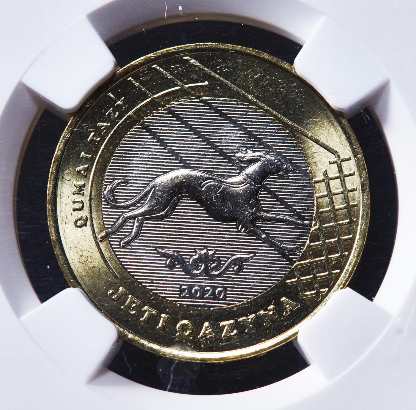 【俄甄集藏】“万象更新、马呈祥瑞”迎新春俄甄精品场-2026年(047)01-21 星期三 晚 19:30 全场包邮 哈萨克斯坦2020年塔兹猎犬100坚戈双色纪念币，NGC MS67，发行量500000枚