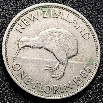 泉币菌-第171场- 精品福利场 - 无尾鸟 1965年新西兰1福林镍铜硬币 女王钱币 28.6mm 11g