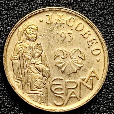 泉币菌-第171场- 精品福利场 - 圣詹姆斯雕像 西班牙1993年5比塞塔铜铝镍纪念币17.5mm3.0g雅各布