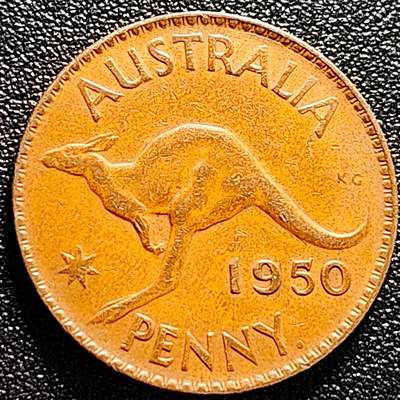 泉币菌-第171场- 精品福利场 - 袋鼠 乔治六世 1950年 英属澳大利亚1便士青铜硬币 30.5毫米 9.5克