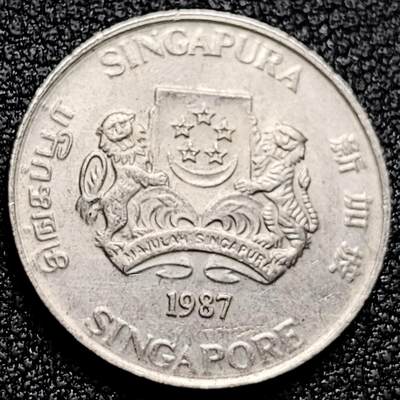 泉币菌-第171场- 精品福利场 - 1987 高币值 新加坡20分 绒球花 高盾徽版 直径21.36mm