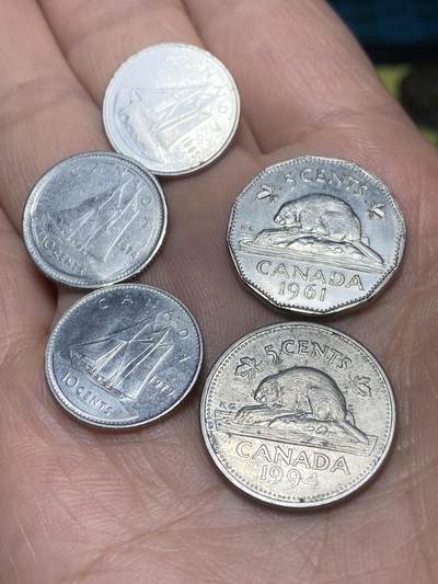 2026年第十场(总第一百七十九场）外国好品散币场(免佣金) - 加拿大🇨🇦5枚：1974年79年95年10分，61年94年5分