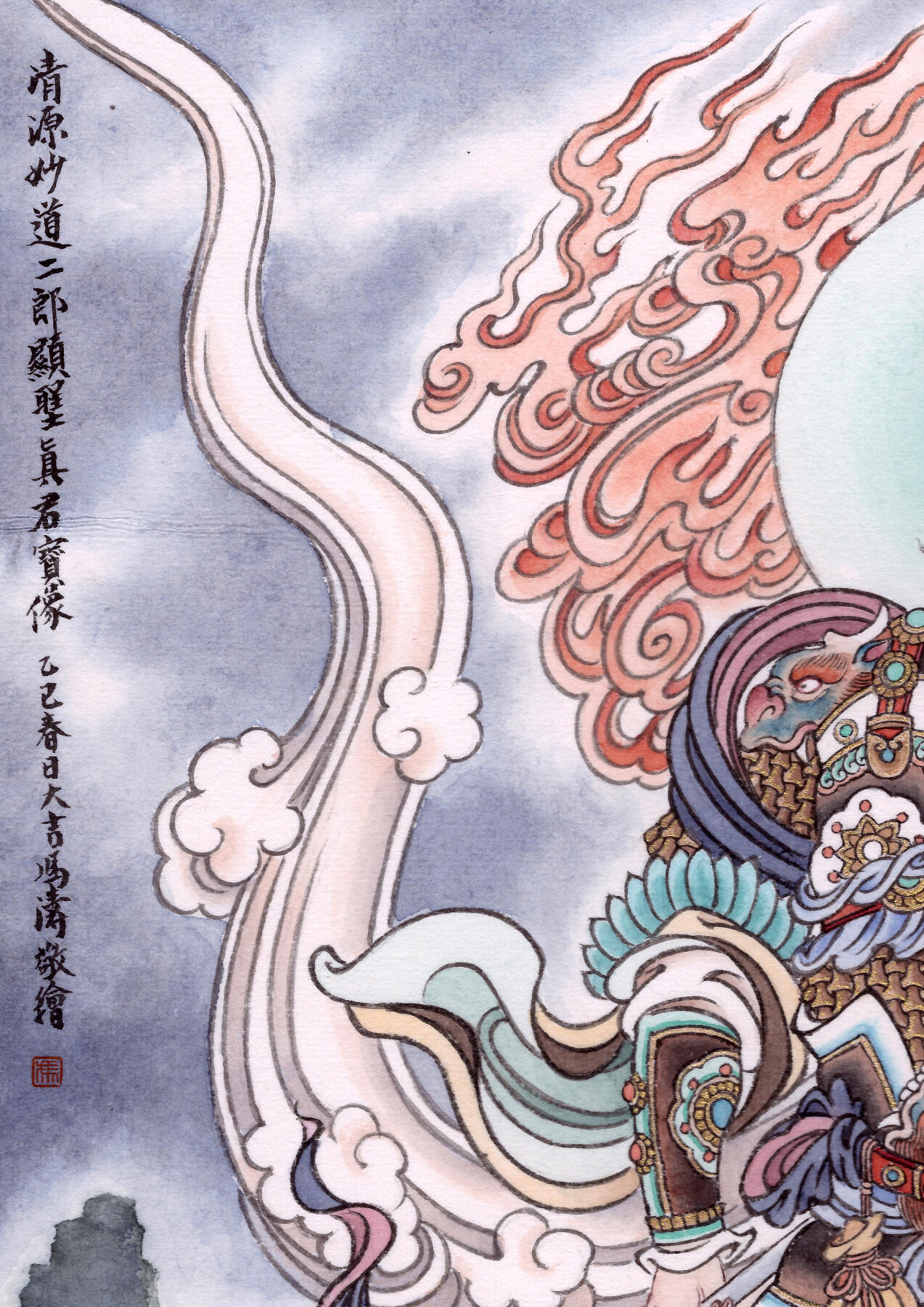 白泽拍卖卡牌手绘专场第31期（岁寒知松柏 春意已可期） 2025 冯涛手绘画 二郎神杨戬 已装裱 尺寸：内30.5cm*45cm 外39cm*83cm  冯涛亲签