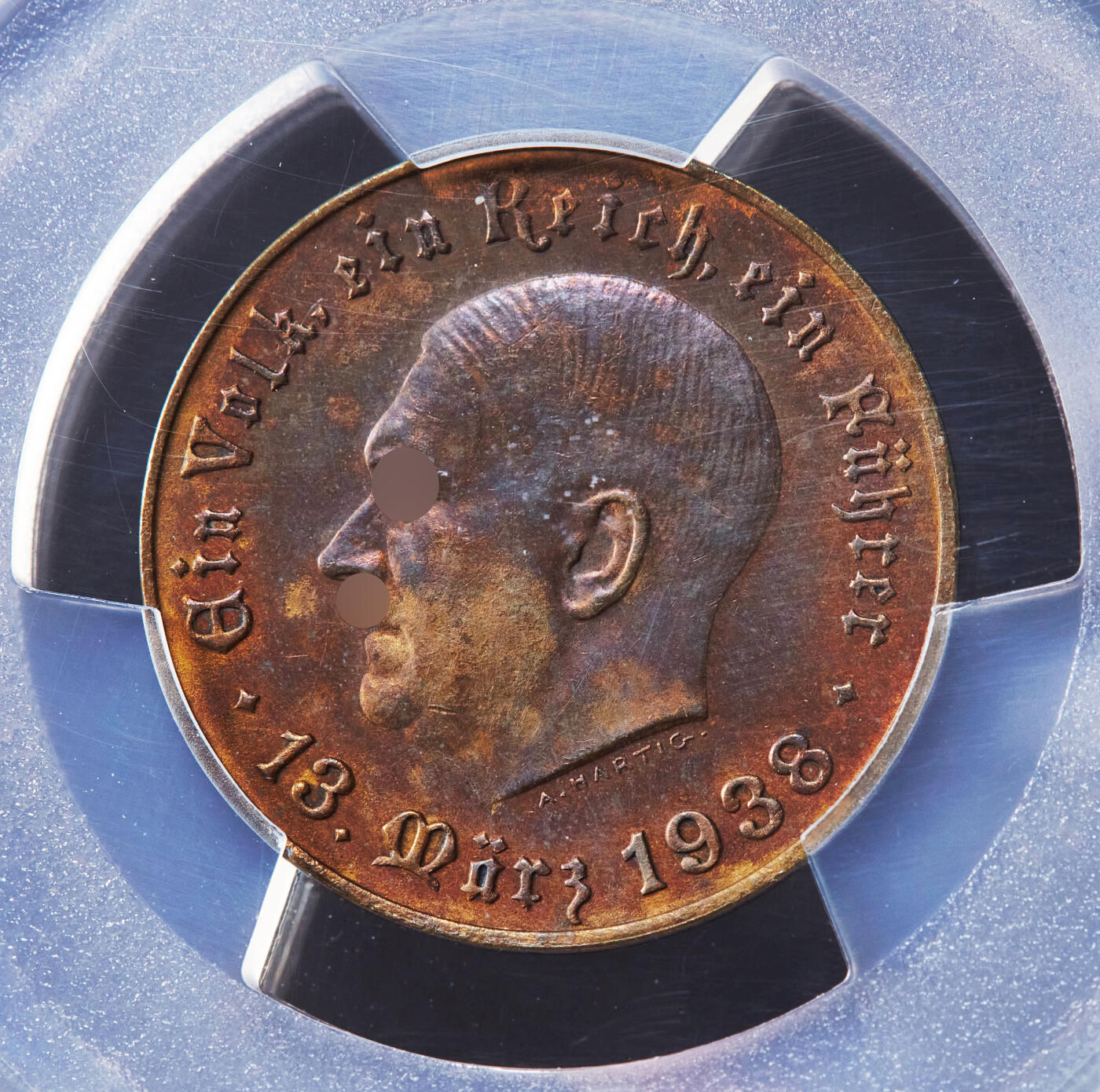 【俄甄集藏】“万象更新、马呈祥瑞”迎新春俄甄精品场-2026年(047)01-21 星期三 晚 19:30 全场包邮 德国第三帝国1938年总理头像纪念德奥合并总理归乡铜章，PCGS MS62，少见品种，季军