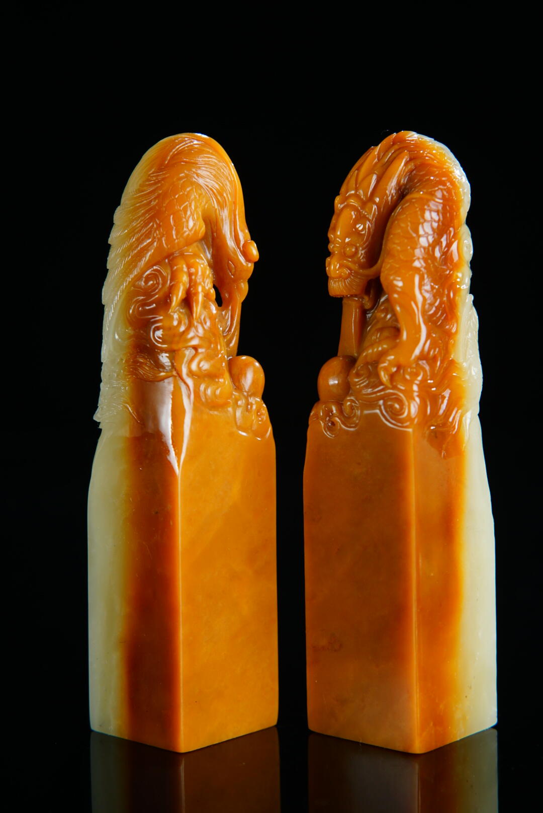 方寸藏珍·寿山田黄印章专场（二） 寿山夹板芙蓉石《龙凤呈祥》对章