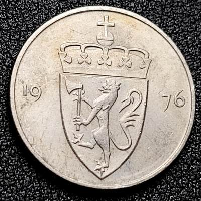 泉币菌-第171场- 精品福利场 - 挪威50欧尔 狮子手持战斧 奥拉夫五世 暗记 铜镍币 22mm