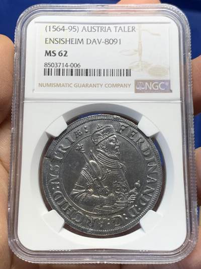 《竞宝斋》第459场 周日，周一，2场连拍 （全场包邮）欢迎送拍 - NGC MS62 神圣罗马帝国 1564-95年 上阿尔萨斯陆地伯国 泰勒大银币 稀少昂西塞姆厂别 背面带双鱼图标