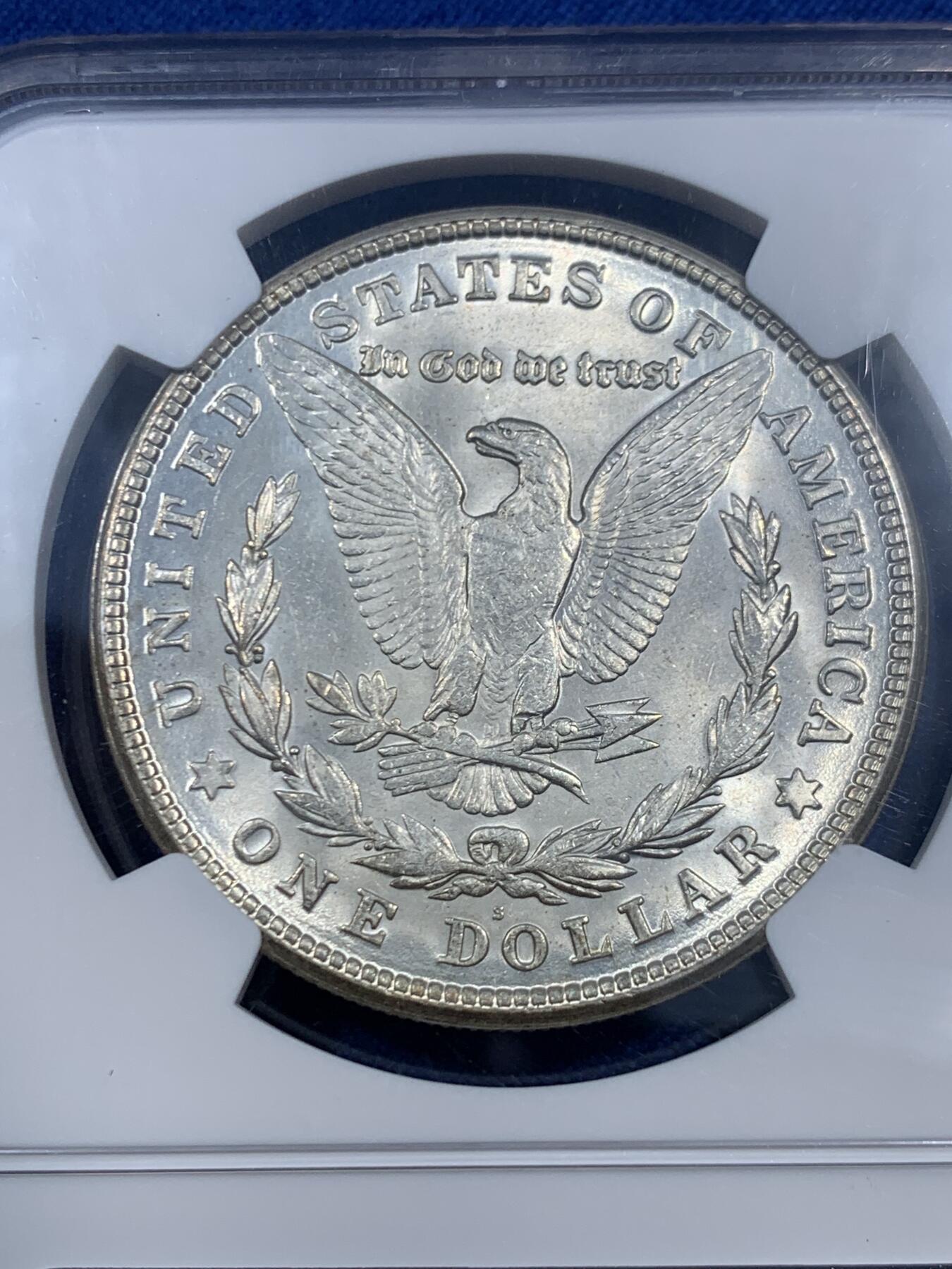 《竞宝斋》第459场 周日，周一，2场连拍 （全场包邮）欢迎送拍 NGC MS65 美国1921年S版摩根1美元银币 非常见的1921版本 难得