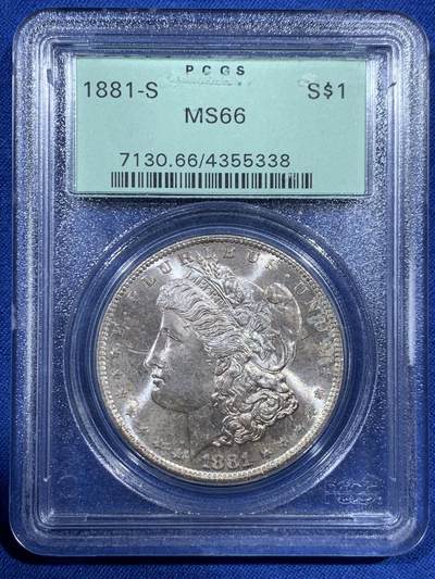 《竞宝斋》第459场 周日，周一，2场连拍 （全场包邮）欢迎送拍 - PCGS MS66 美国1881-S 摩根1美元银币 经典老盒 早期绿标