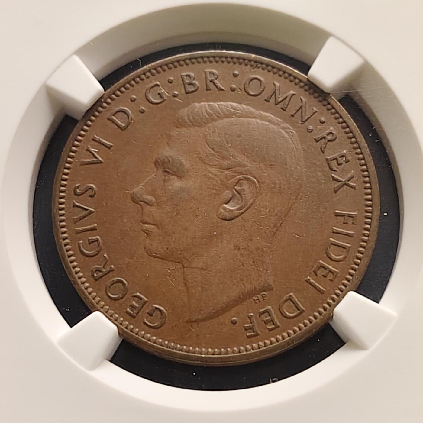 【全场包邮】纯粹捡漏拍497场-持续更新中 英国1950年乔治六世1便士铜币-NGC AU58 BN