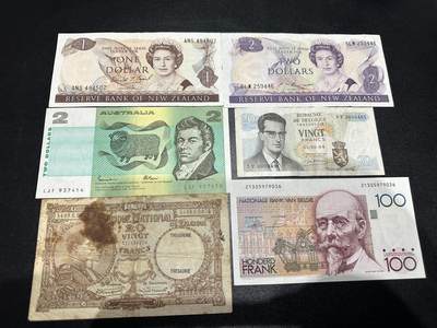《外钞收藏家》第六百零三期（精选场）（本平台长期征集拍品、欢迎藏友们联系合作） - 新西兰、澳大利亚、比利时6张一起 非全新 品相如图