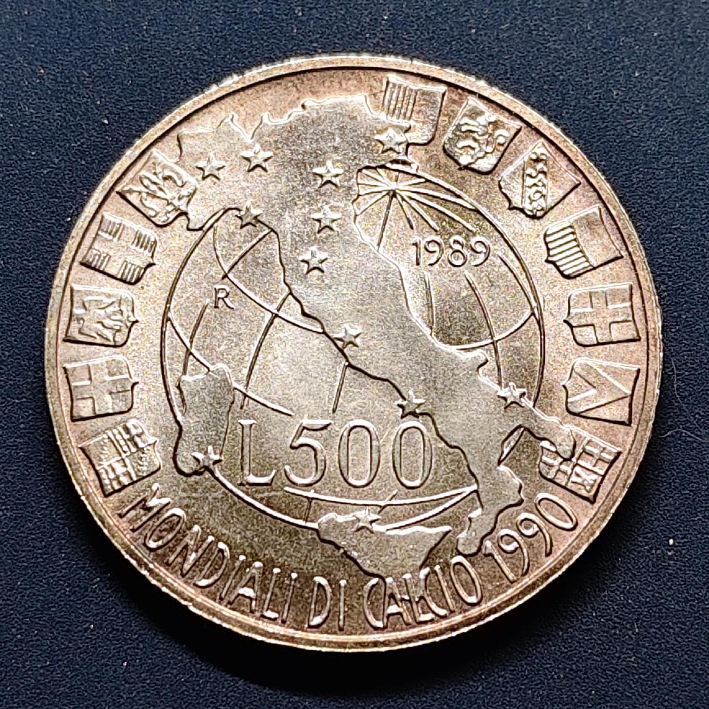 【全场包邮】纯粹捡漏拍497场-持续更新中 意大利1989年500里拉意大利世界杯纪念银币【29毫米11克83.5%】