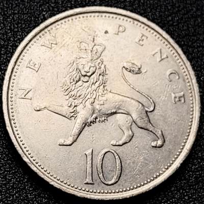 泉币菌-第172场- 精品福利场 - 皇冠雄狮 英国10便士铜镍硬币1974年 28.5毫米11克 女王