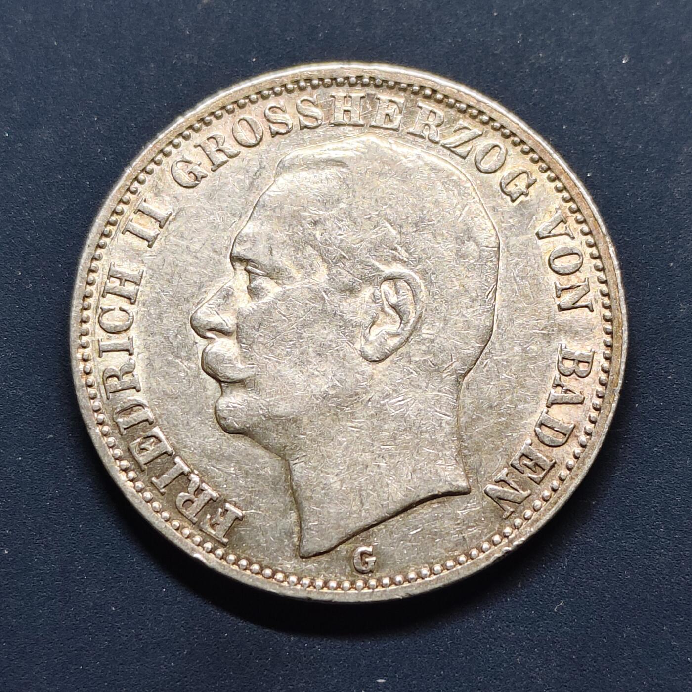 【全场包邮】纯粹捡漏拍497场-持续更新中 德国巴登1910年弗雷德里克二世3马克银币【33毫米16.67克90%】