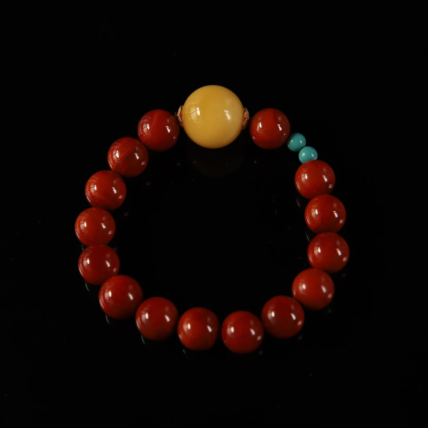 瑰丽珠宝（一） 原矿瓦西双色南红18K金绿松石设计款手串