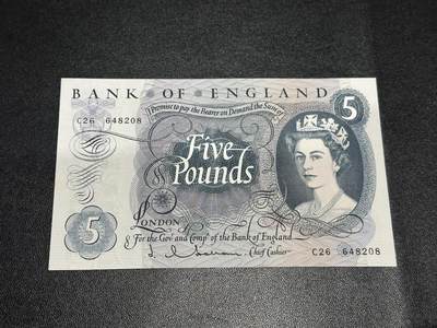 《外钞收藏家》第六百零三期（精选场）（本平台长期征集拍品、欢迎藏友们联系合作） - 英国C序列5镑 UNC- 品相如图 全偶数尾8