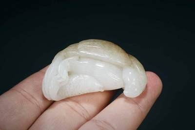 上海都达杂项专场三十四【年后发货全场包邮】  天然和田白玉精雕《鸢飞鱼跃》挂件86-6