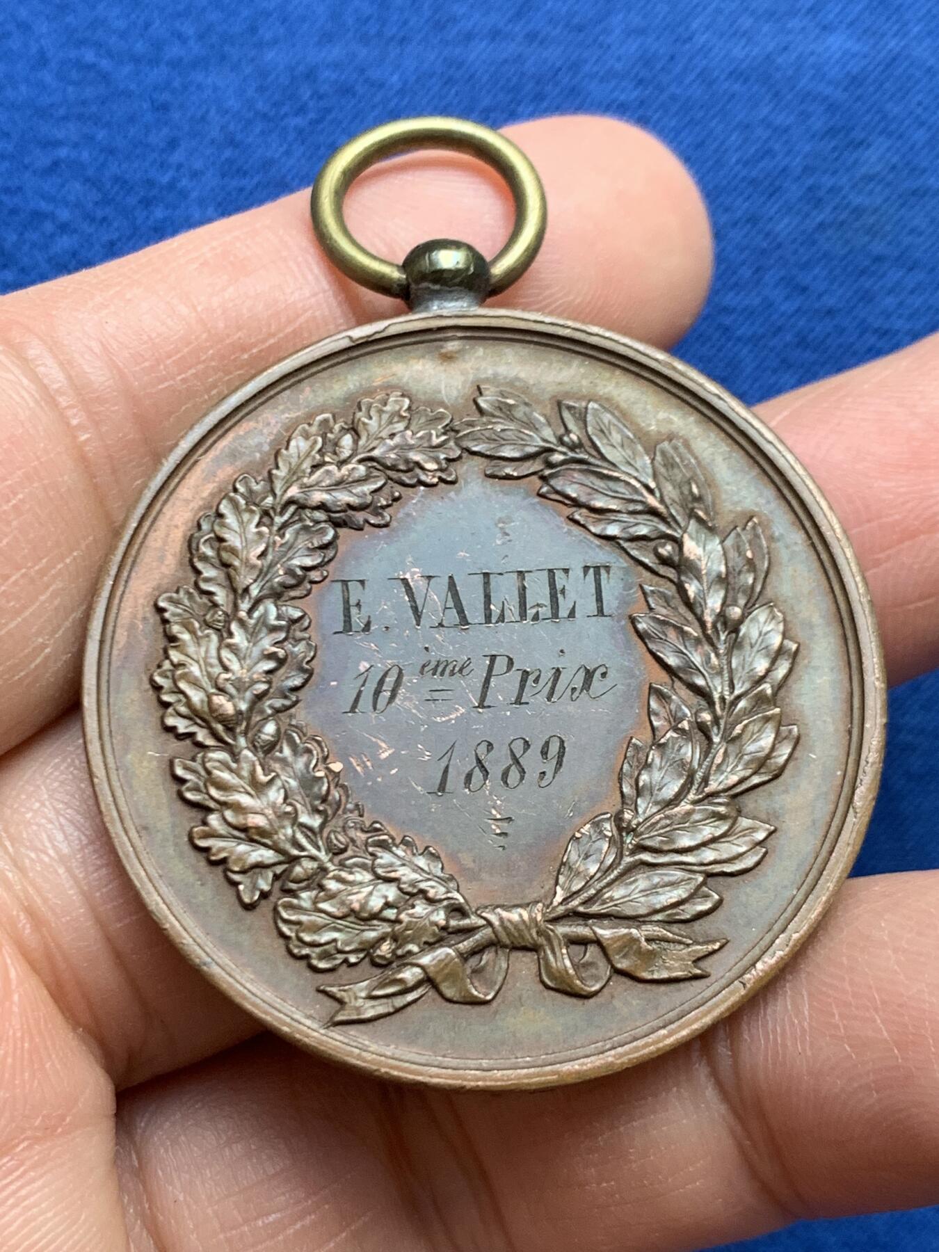 《竞宝斋》第459场 周日，周一，2场连拍 （全场包邮）欢迎送拍 法国 1889 南希射击比赛铜章 29.7克 40.6mm 丰饶角铜标