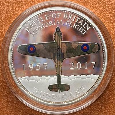 ＜星葵钱币社＞散币克朗场第68期·1月23日发货 - 〈发行量9500〉根西岛2017年不列颠空战60周年·霍克飓风战斗机50便士克朗型彩色精制纪念币