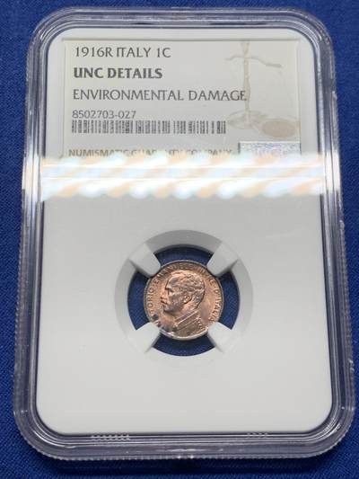 《竞宝斋》第459场 周日，周一，2场连拍 （全场包邮）欢迎送拍 - NGC UNCD 意大利1916R埃马努埃莱时期经典1分铜币 艺术性极高