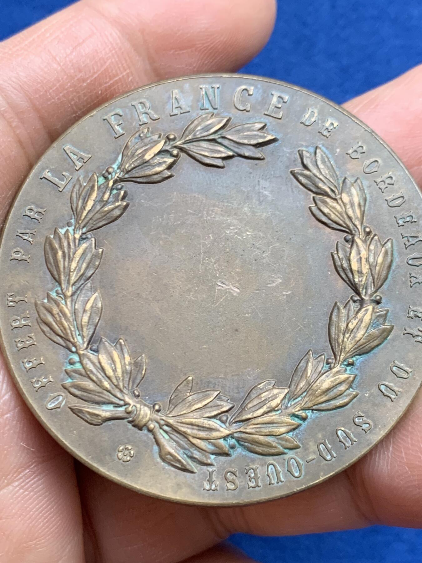 《竞宝斋》第459场 周日，周一，2场连拍 （全场包邮）欢迎送拍 法国波尔多玛丽安娜女神铜章 55.5克 50mm 铜标边铭