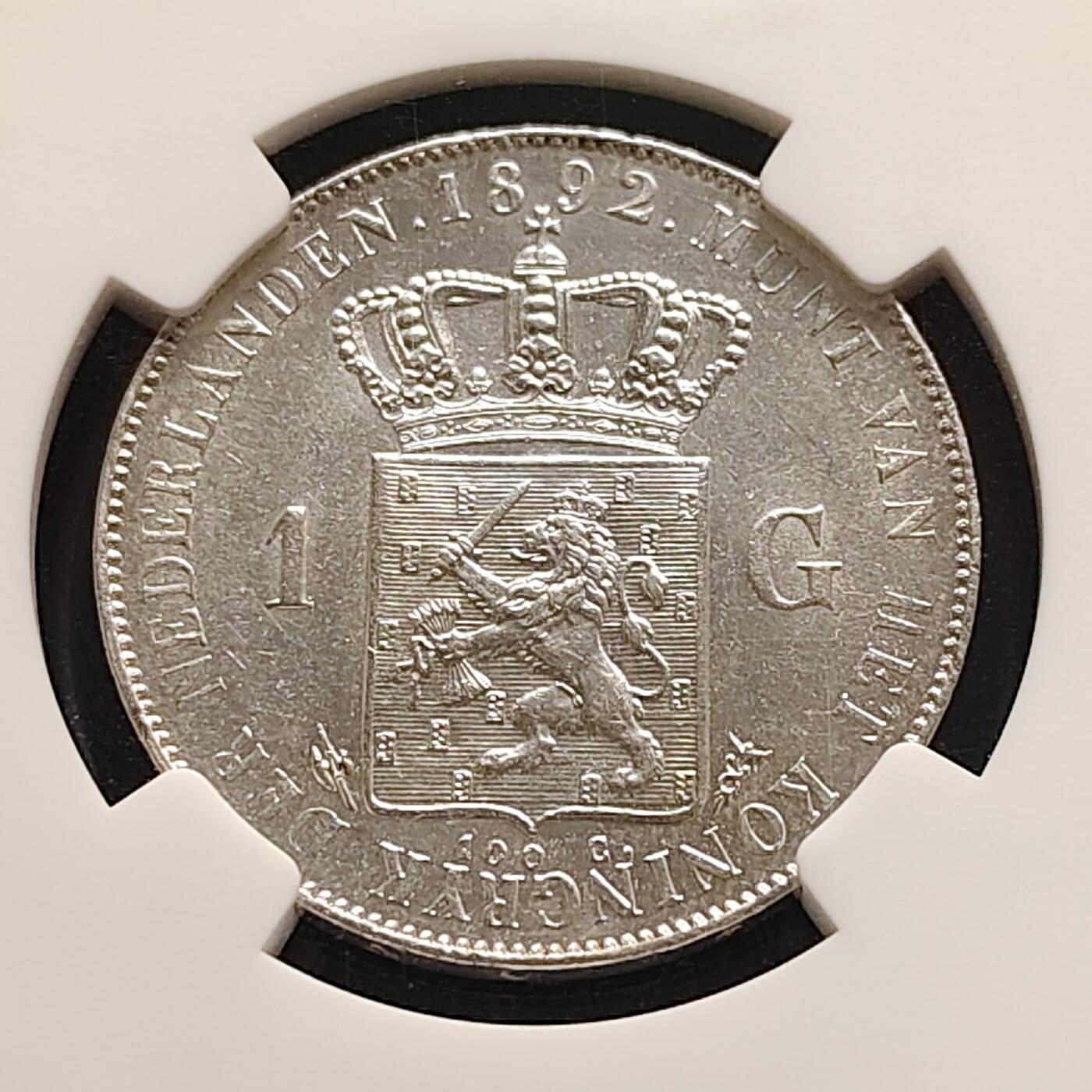 【全场包邮】纯粹捡漏拍497场-持续更新中 荷兰1897年少女威廉明娜女王1盾银币【28毫米10克94.5%】-NGC MS61