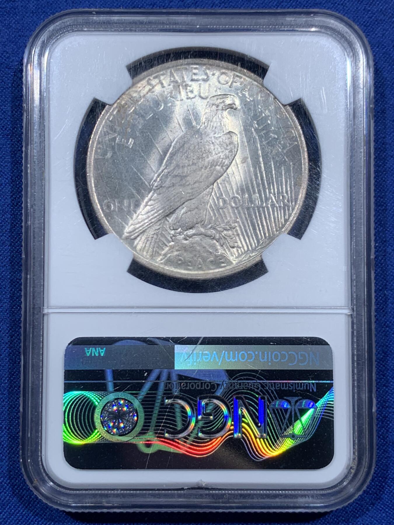 《竞宝斋》第459场 周日，周一，2场连拍 （全场包邮）欢迎送拍 NGC MS63 美国 1923年 和平 1美元 银币