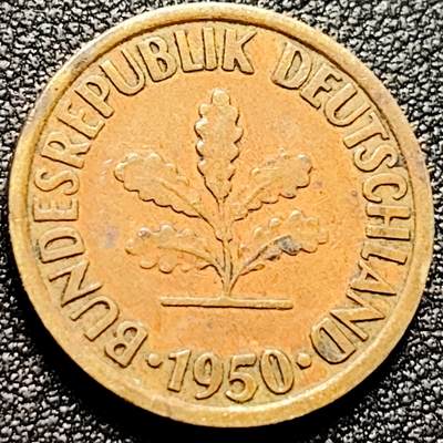 泉币菌-第172场- 精品福利场 - 联邦德国1950年 10芬尼硬币 橡树麦穗  银行版 21.5mm