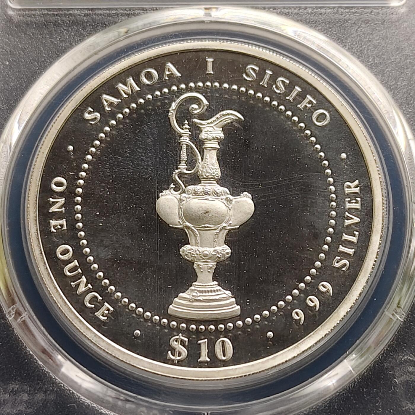 【全场包邮】纯粹捡漏拍497场-持续更新中 【收藏级·冠军分】萨摩亚1987年10塔拉美洲杯帆船赛精制纪念银币【38.61毫米31.1克99.9%】-PCG PR68 DCAM