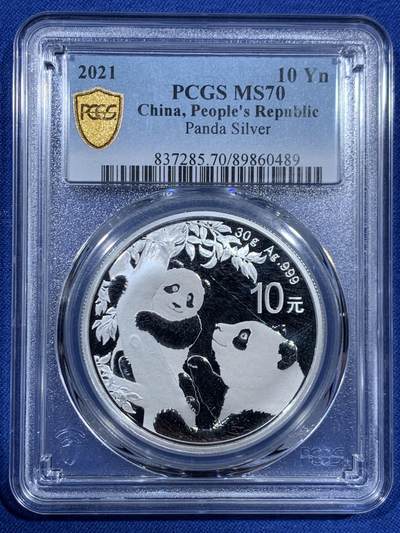 《竞宝斋》第459场 周日，周一，2场连拍 （全场包邮）欢迎送拍 - PCGS MS70 中国2021年熊猫10元银币 30克 999银 满分好品