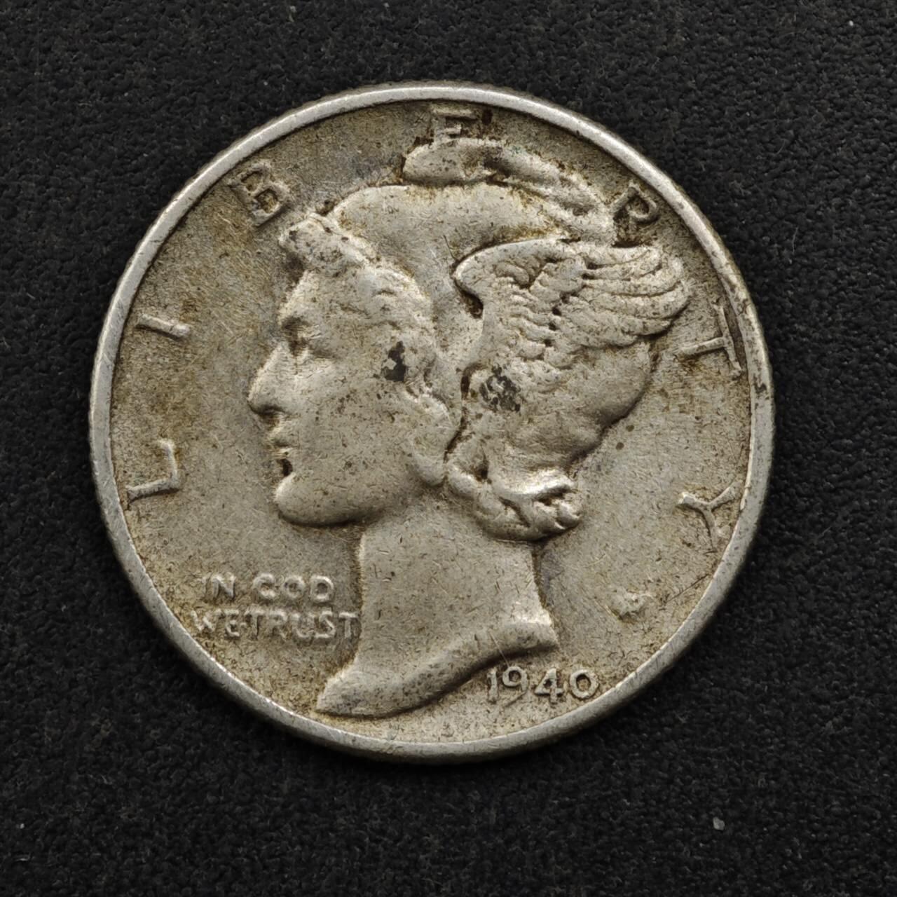 【淘币小摊】实时拍第八百五十拍   散币银币场   满百包邮可预留二周 每周一统一发货   美国1940年小飞人10分银币2.5克900银参考银价48