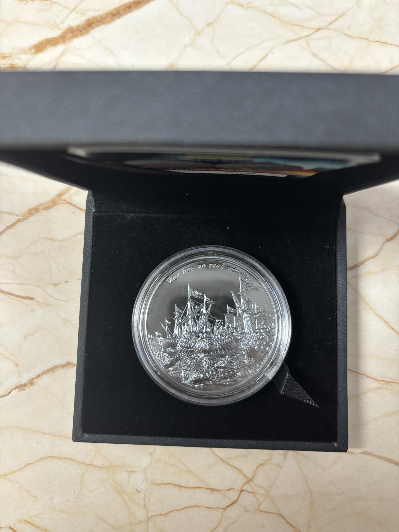 第189期拍卖 加蓬2023年过去与未来战争没有赢家钌化2盎司银币，999银，发行99枚