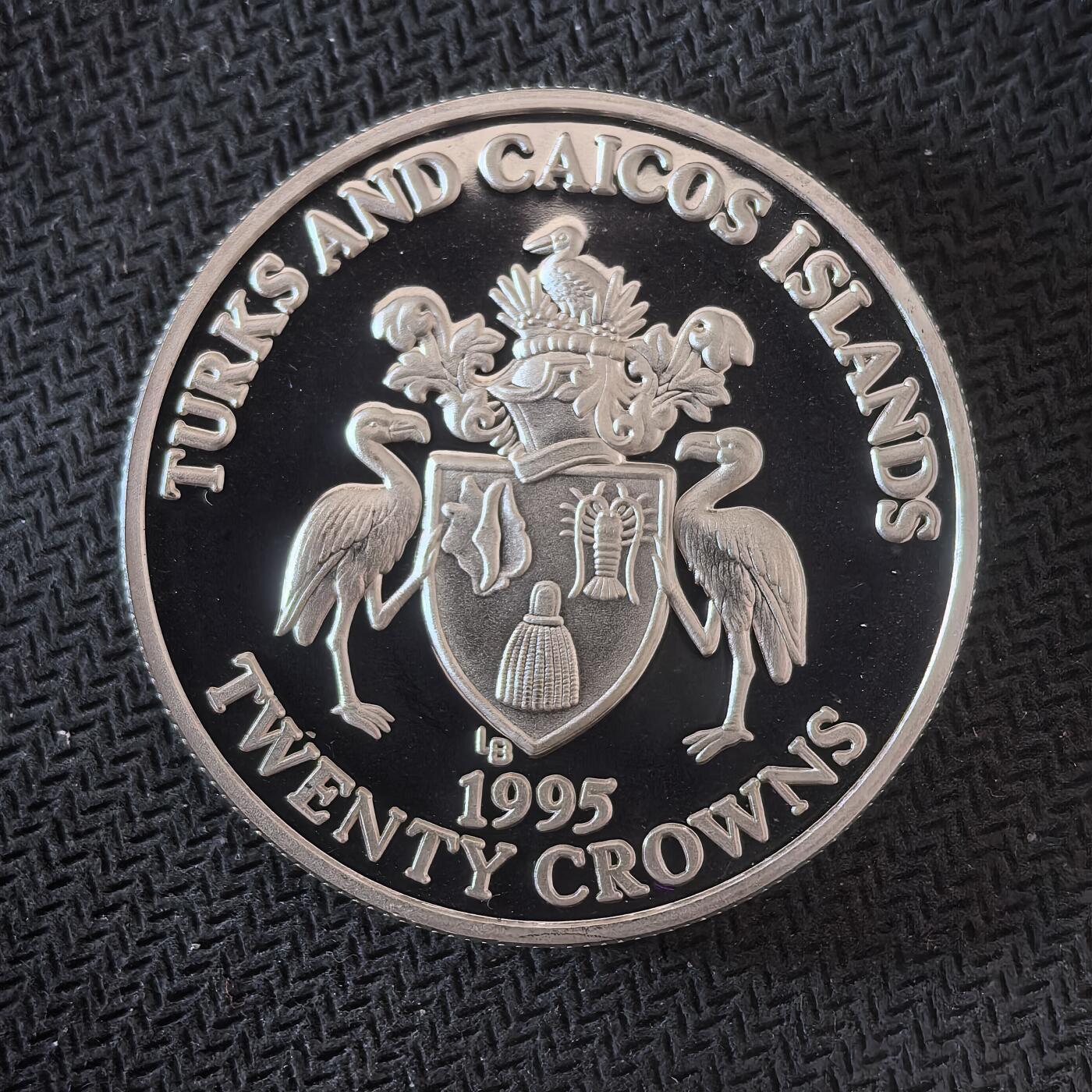 道一币馆币章第一百六十四场 特克斯科斯群岛1995年反法西斯胜利50周年20克朗精制银币  31.1g 999s