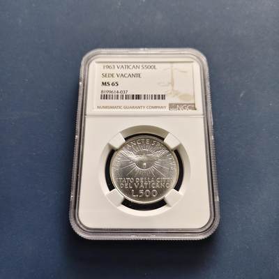 【全场包邮】纯粹捡漏拍497场-持续更新中 - 梵蒂冈1963年500里拉宗座从缺银币-NGC MS65