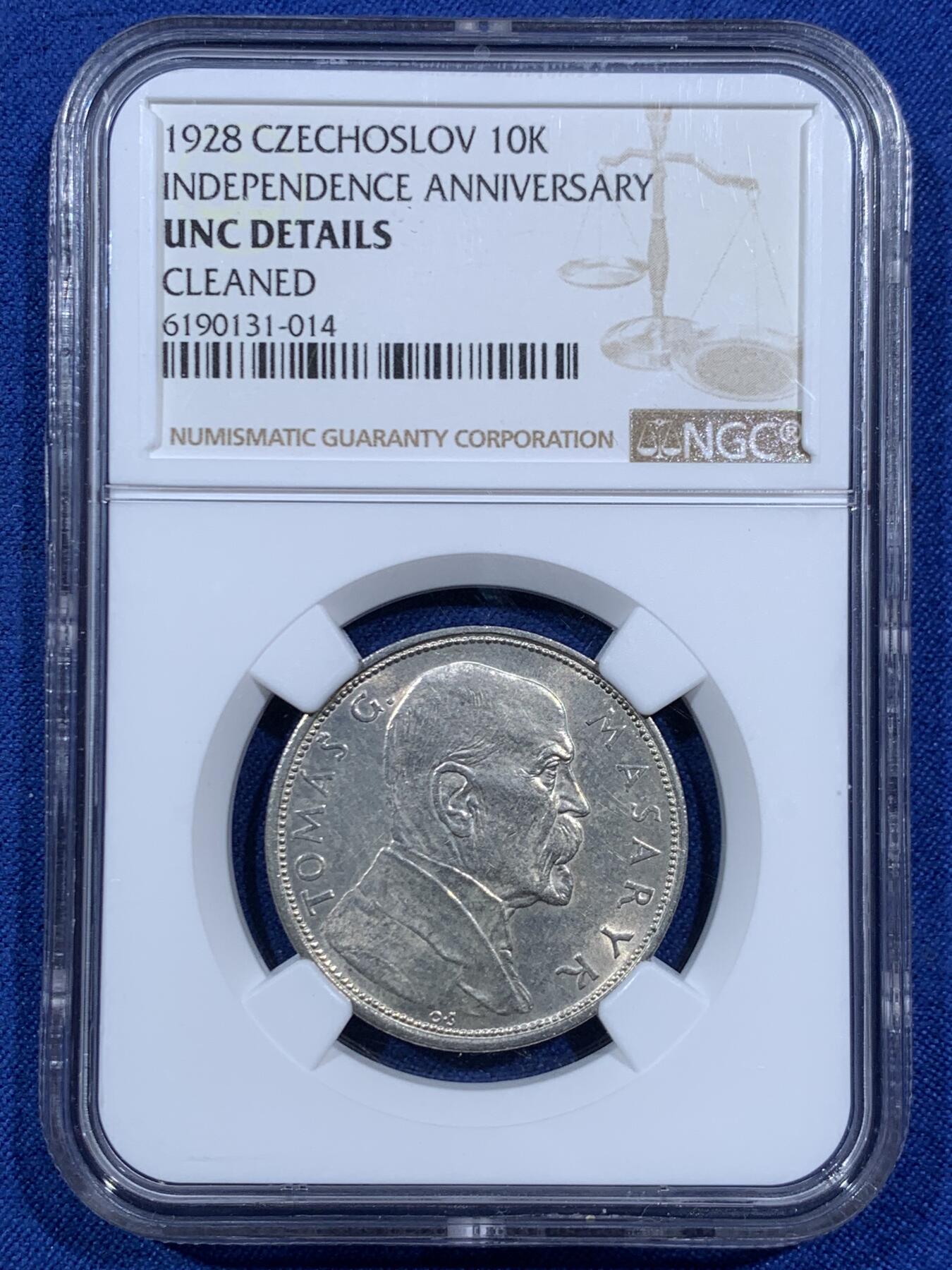 《竞宝斋》第459场 周日，周一，2场连拍 （全场包邮）欢迎送拍 NGC UNCD 捷克斯洛伐克1928年10克朗银币，可惜没出分