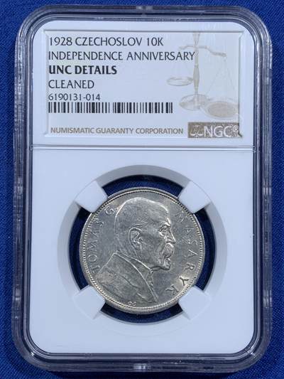 《竞宝斋》第459场 周日，周一，2场连拍 （全场包邮）欢迎送拍 - NGC UNCD 捷克斯洛伐克1928年10克朗银币，可惜没出分