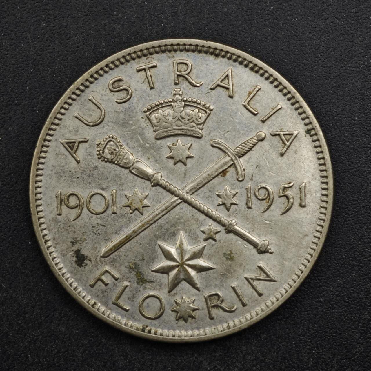 【淘币小摊】实时拍第八百五十拍   散币银币场   满百包邮可预留二周 每周一统一发货   澳大利亚1951年乔治六世弗洛林银币