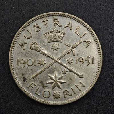 【淘币小摊】实时拍第八百五十拍   散币银币场   满百包邮可预留二周 每周一统一发货   - 澳大利亚1951年乔治六世弗洛林银币