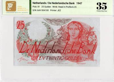 喜羊羊钱币收藏2026第13期(高性价比评级币场) - 	荷兰	P-81 1947年25盾	35，花神，少见品种				6AV004100			