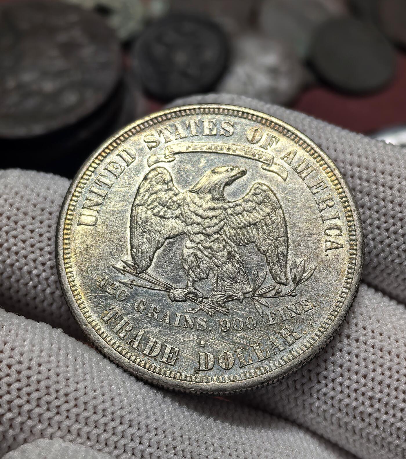 南宋泉阁俄币 外币 国币 专场第二十一期 【送拍无额外佣金】 美国 1877年 拿花一美元银币 美国贸易银 高点不错 细节都在 好品