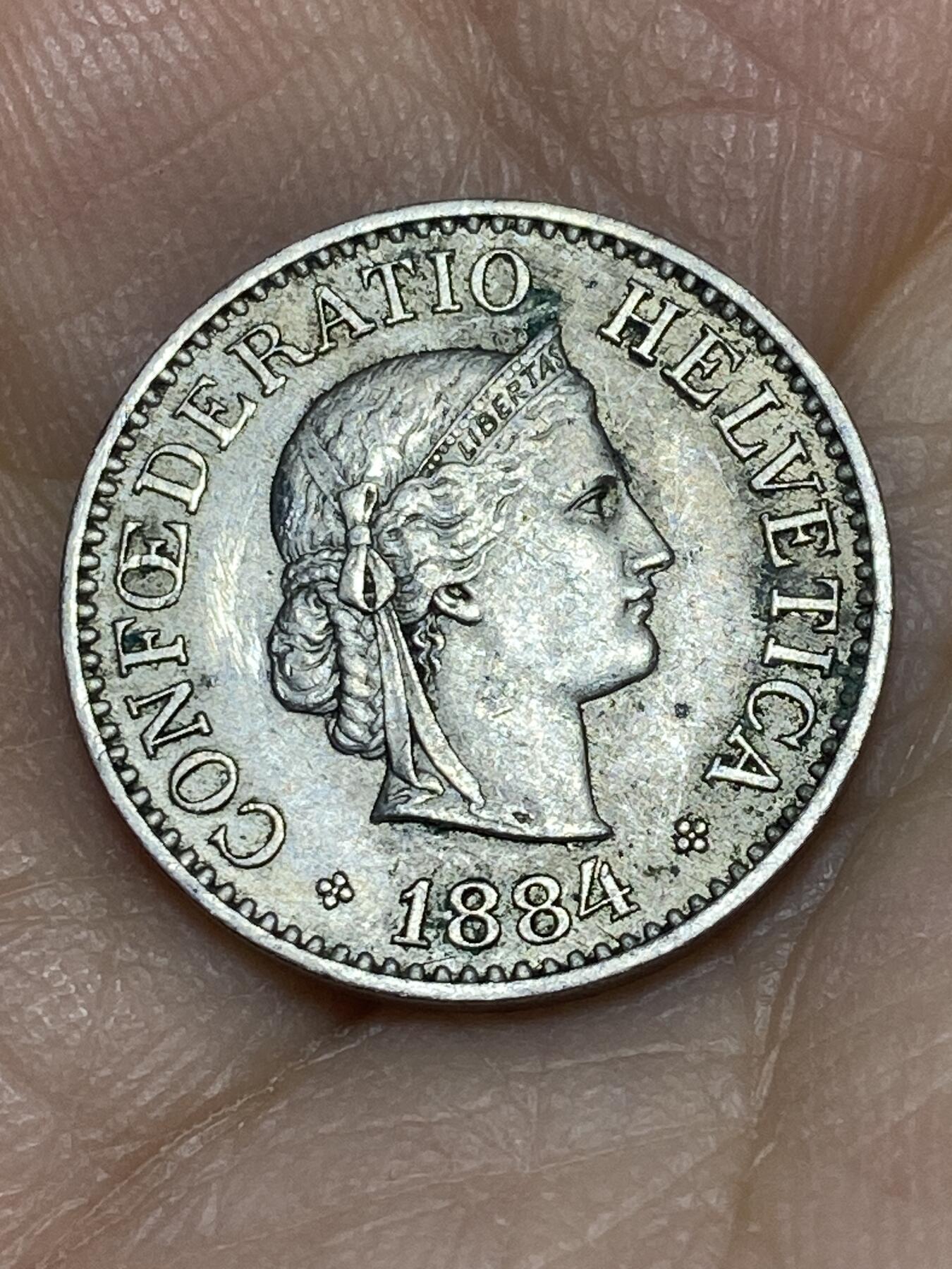 2026年第十一场(总第一百八十场）外国好品散币场(免佣金) 稀少早期年份–瑞士🇨🇭1884年10拉彭(第二版，B标伯尔尼造)