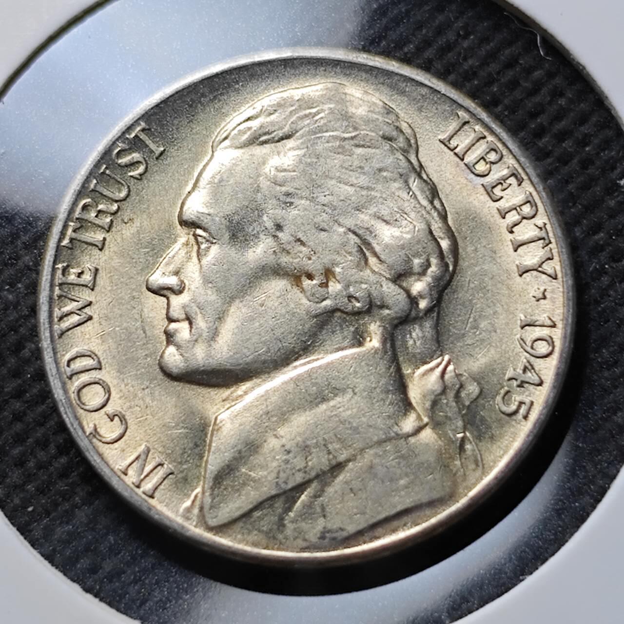 KK钱币收藏小铺  第400期  百期特拍（四拍之四）2月预留时间 周末发货  1945美国5分银币 MS品