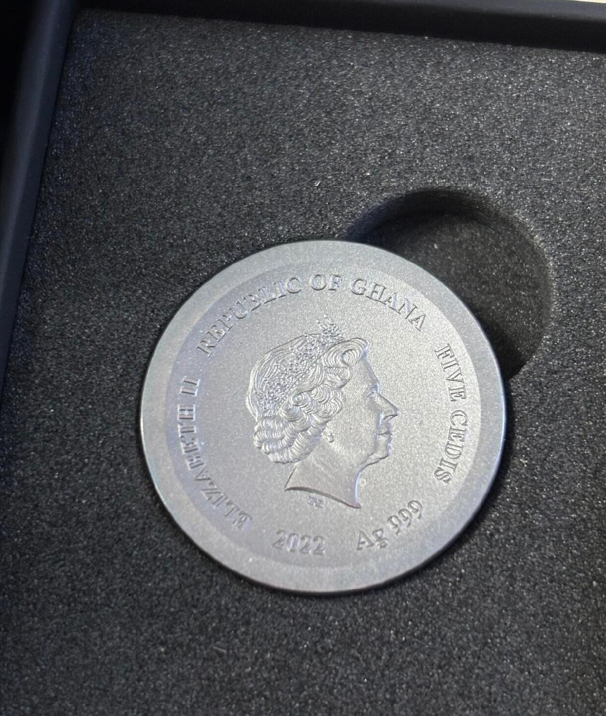 加纳2022年中国阿勒泰陨石立方体陨石加1盎司银币