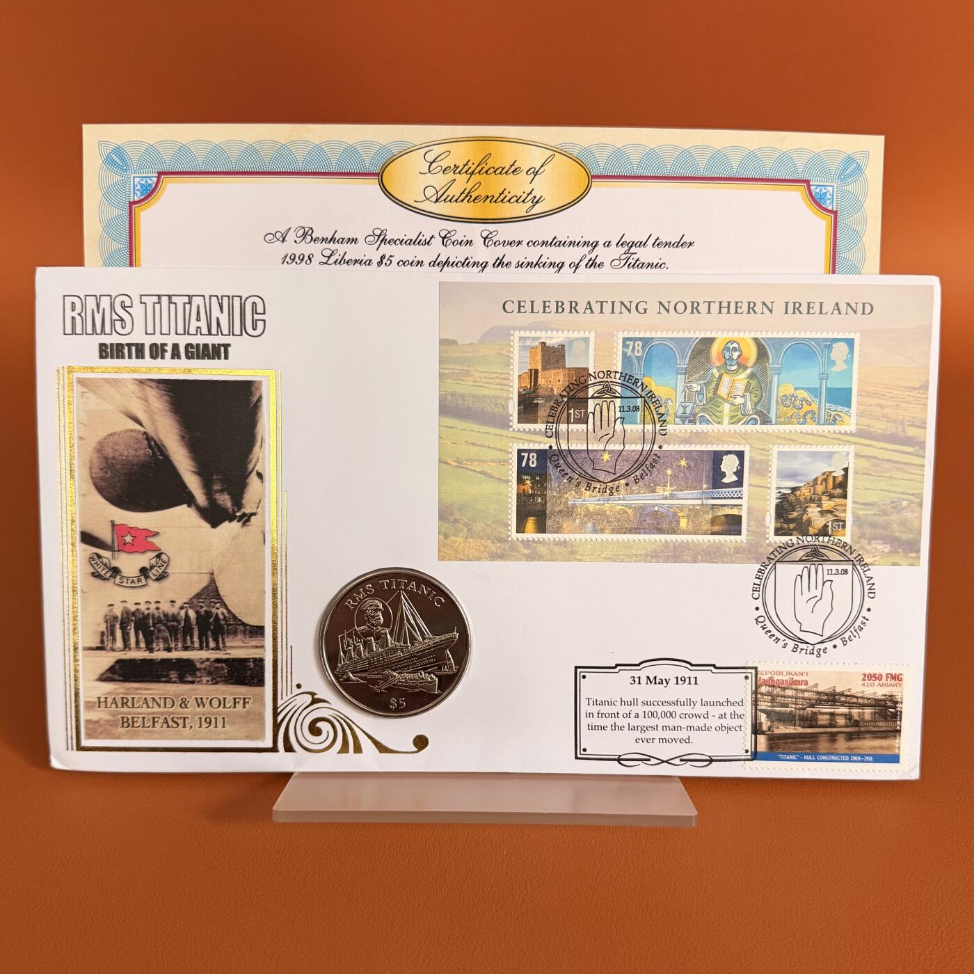 ＜星葵钱币社＞散币克朗场第68期·1月23日发货 〈邮币封〉利比里亚1998年泰坦尼克号5元克朗型纪念币