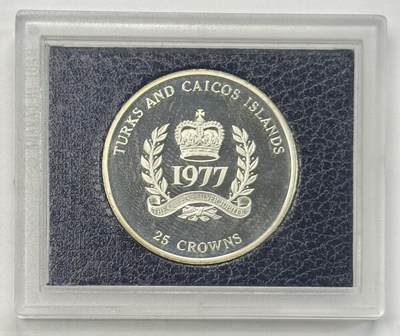 S&S Numismatic世界钱币-拍卖 第119期  - 特克斯和凯科斯群岛1977年 伊丽莎白二世女王登基25周年 25克朗精制纪念银币 43.75克925银
