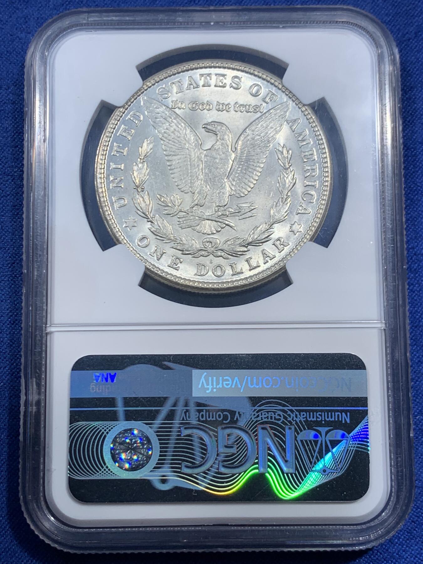 《竞宝斋》第459场 周日，周一，2场连拍 （全场包邮）欢迎送拍 NGC MS65 美国1921年S版摩根1美元银币 非常见的1921版本 难得