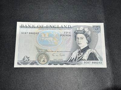 《外钞收藏家》第六百零三期（精选场）（本平台长期征集拍品、欢迎藏友们联系合作） - 英国D序列5镑 全新有个小英光点 尾242