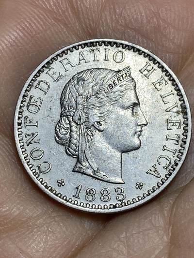 2026年第十一场(总第一百八十场）外国好品散币场(免佣金) - 稀少早期年份原光好品–瑞士🇨🇭1883年20拉彭(第二版，B标伯尔尼造)