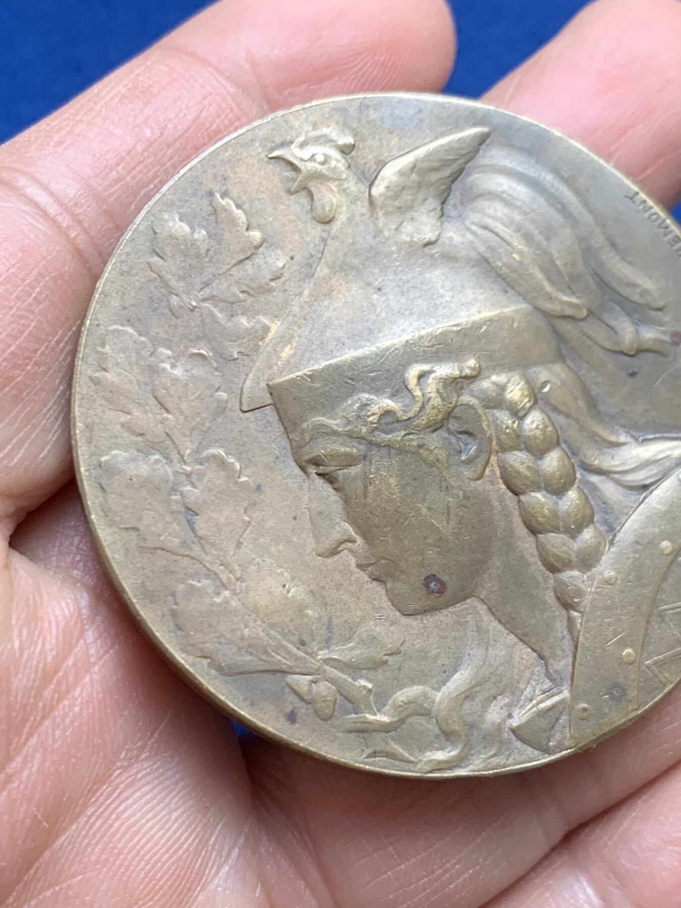 《竞宝斋》第459场 周日，周一，2场连拍 （全场包邮）欢迎送拍 法国波尔多玛丽安娜女神铜章 55.5克 50mm 铜标边铭